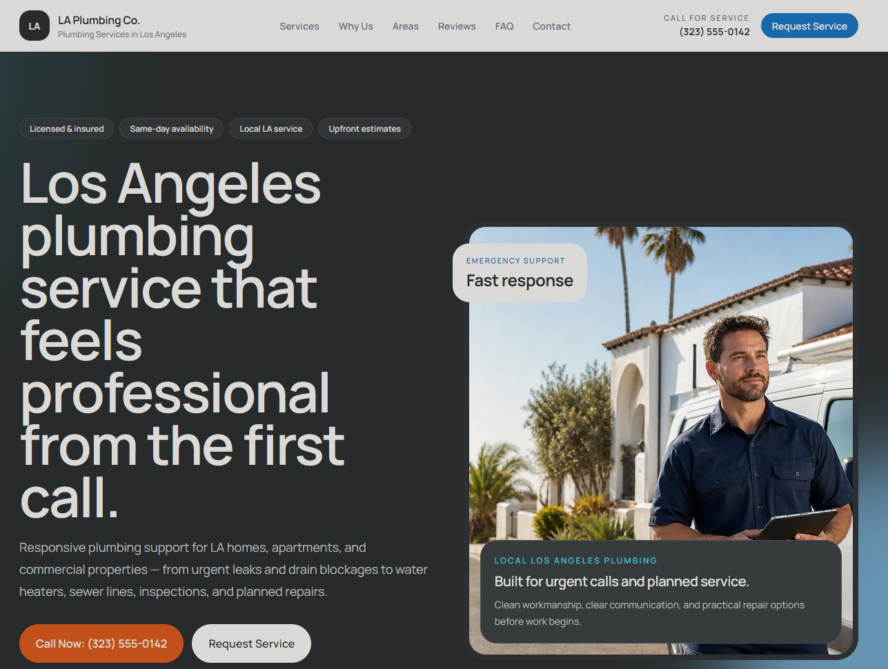 Plumbing website design sample for a local service business