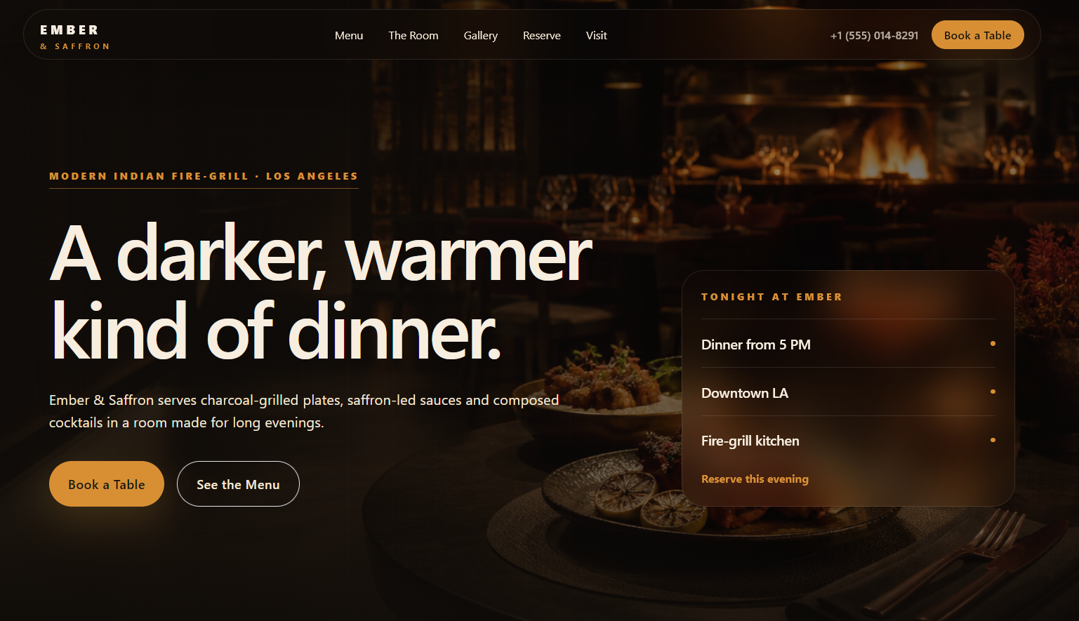 Restaurant website design sample for a local business
